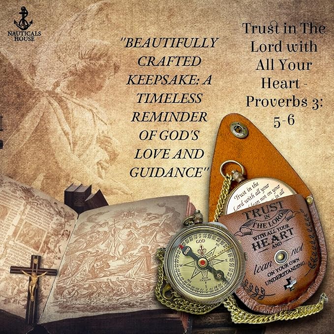 Bible Verse Brass Compass – “Trust in The Lord with All Your Heart” (Proverbs 3:5-6) | Religious Gifts for Men, Women, Boys, Girls, Teens | Daily Encouragement, Easter, Baptism, Faith-Based Keepsake