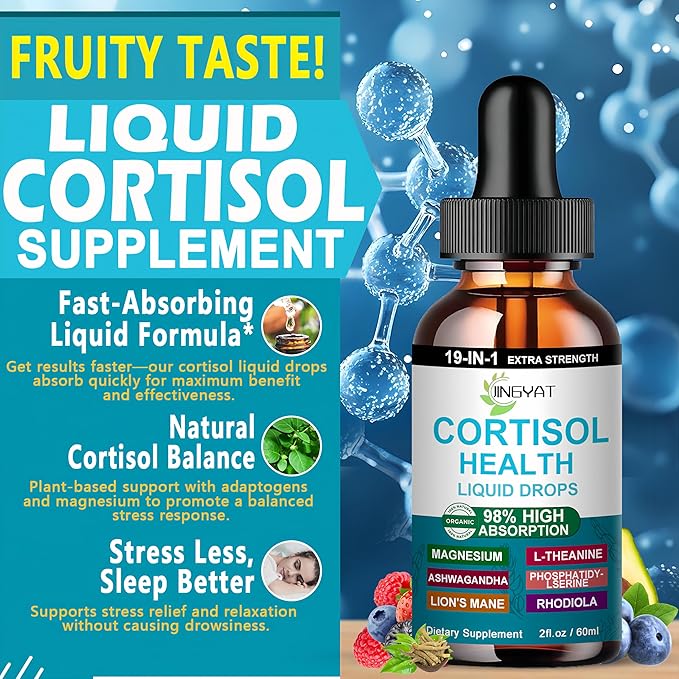 Cortisol Supplements for Women,19-in-1 Cortisol Supplement Liquid Drops w/Magnesium,L-Theanine,Ashwagandha,Omega-3, High Absorption Hormone Balanced for Women Drops - Sleep Focus Mood, Non-GMO