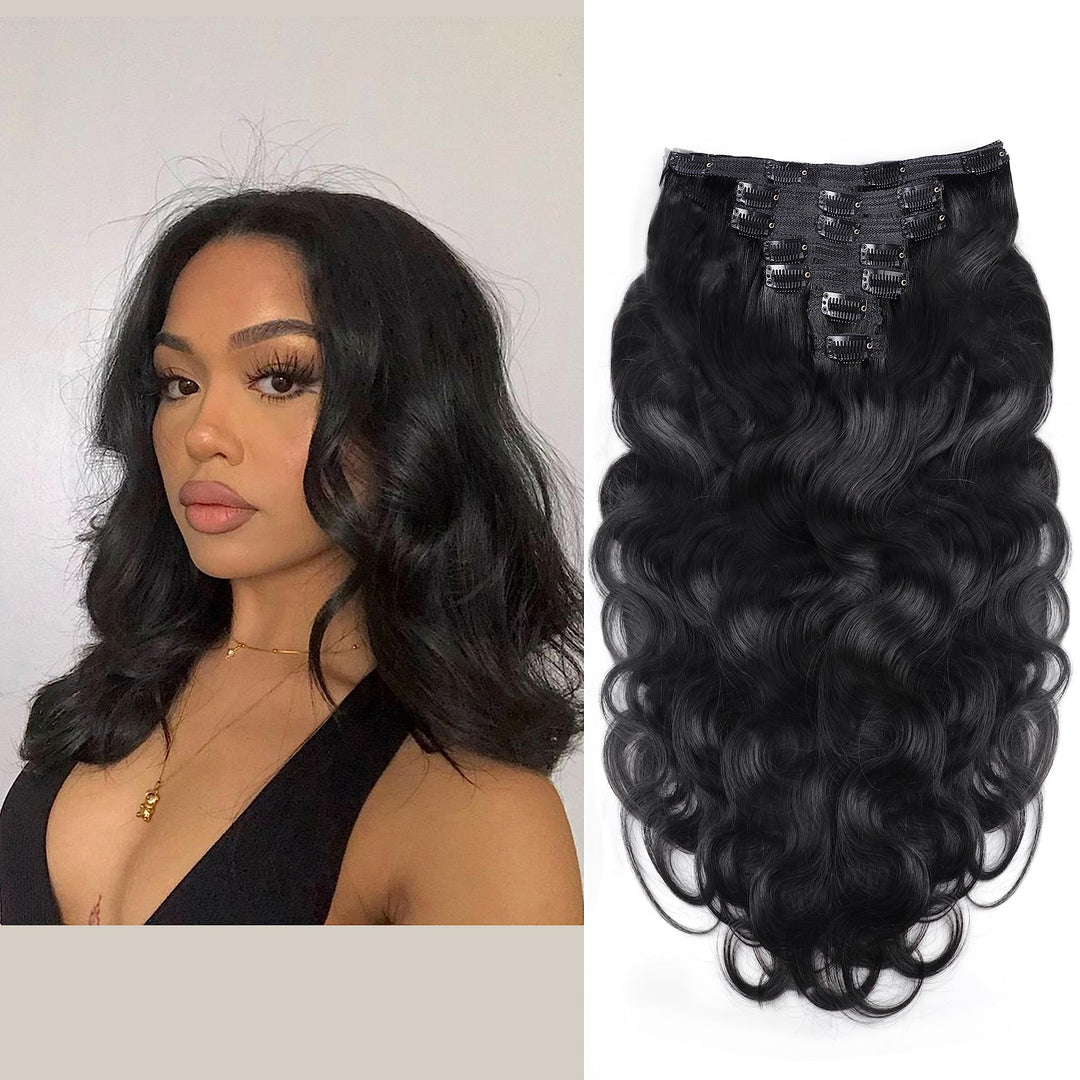 Liqusee Clip in Hair Extensions Real Human Hair Remy Human Hair Clip ins For Black Women Invisible Natural Body Wave Seamless Clip in Hair Extensions 7 Pcs 100g Double Weft (12 Inch, #1B)