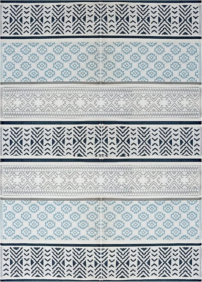 BalajeesUSA Outdoor Plastic Patio Rugs – 5x7, Grey, Teal Multipurpose Reversible mats Woven Plastic Straw All-Weather and Waterproof Rug Camper Mats Outdoor