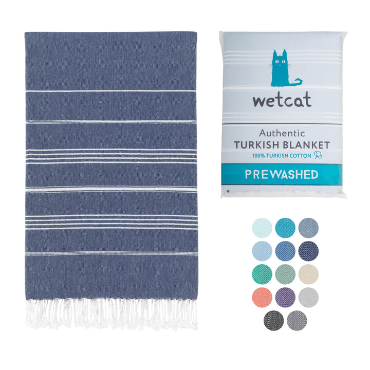 WETCAT Turkish Beach Blanket Sandproof 82x82, Soft 100% Turkish Cotton Blanket, Extra Large Sand Free Picnic Blankets & Beach Essentials – Dark Blue