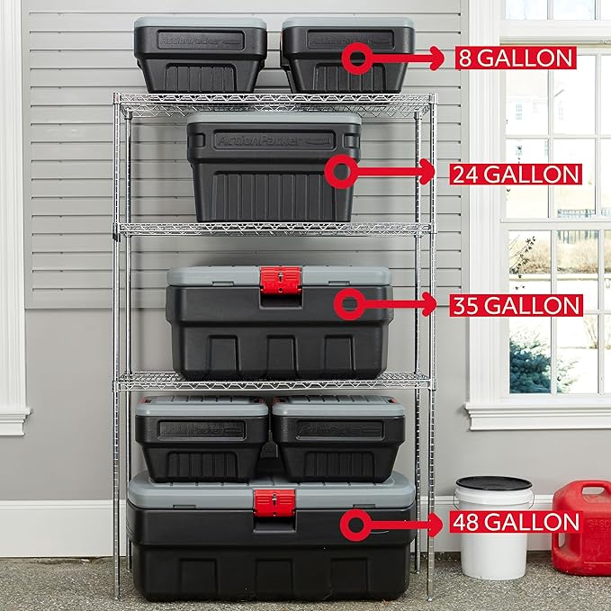 Rubbermaid® ActionPacker®️ 8 Gal Lockable Storage Box Pack of 4, Outdoor, Industrial, Rugged, Grey and Black