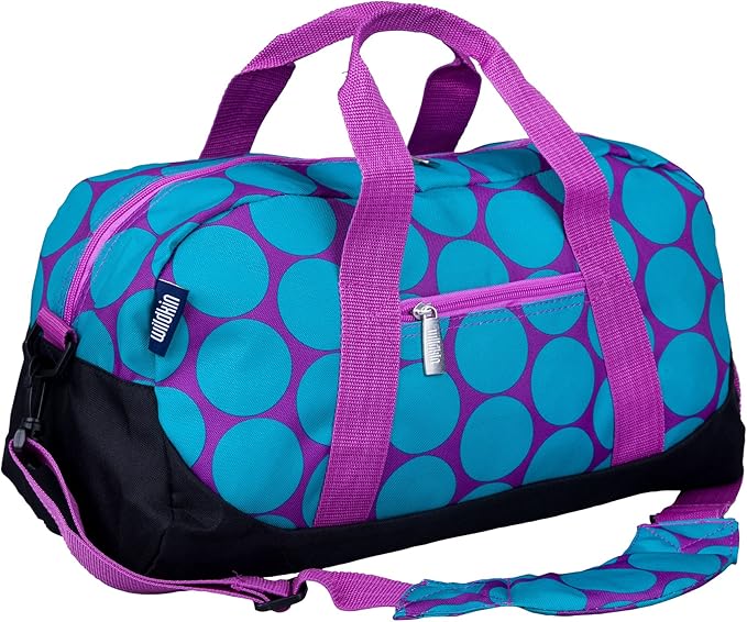 Wildkin Kids Overnighter Duffel Bag – Carry-On Size, Ideal for School & Sleepovers – Big Dot Aqua