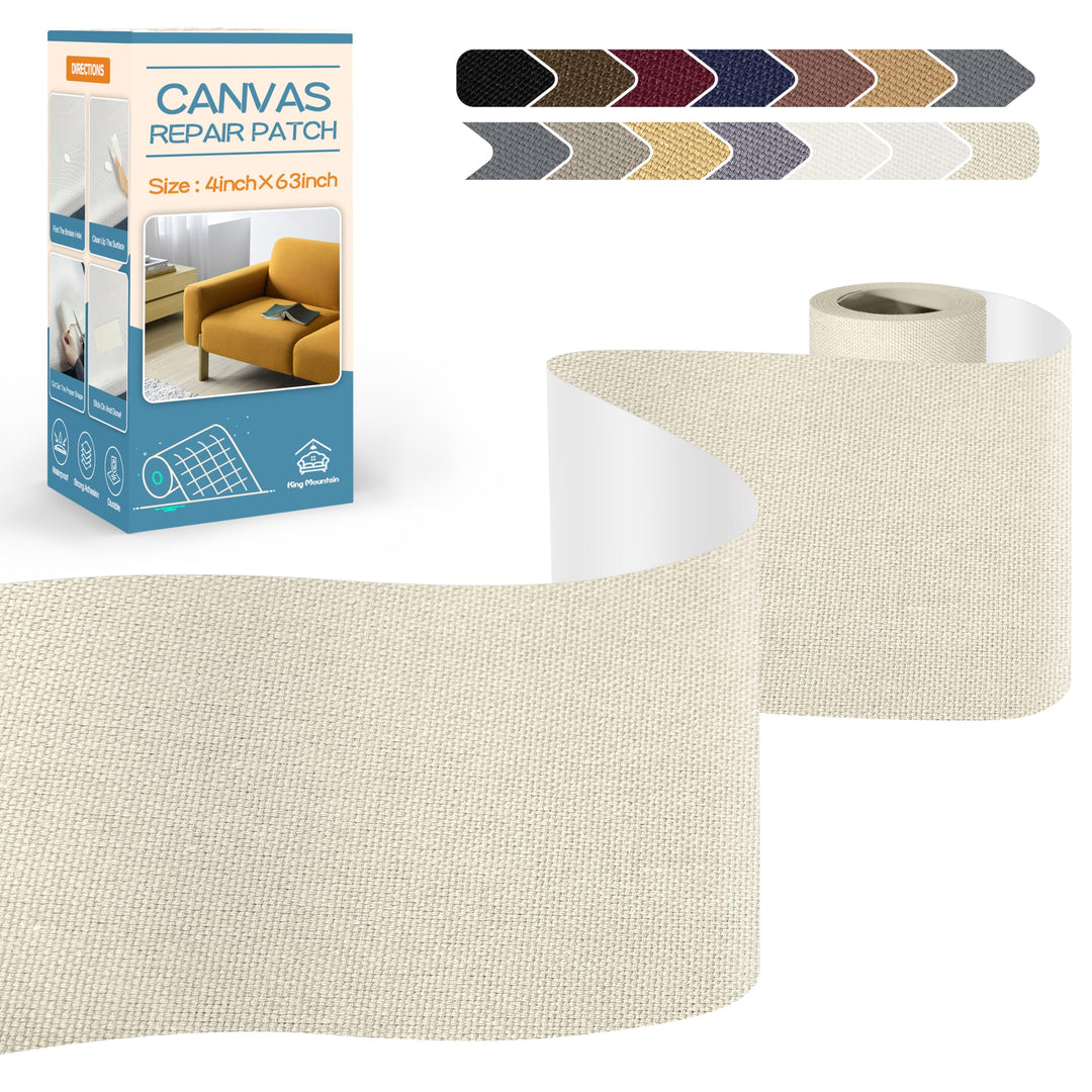 KING MOUNTAIN Canvas Repair Tape,Outdoor Gear Patch, 4×63 Inches,Waterproof,Self-Adhesive for Repairing Boat Covers,Sun Shades,Sofas,Tents,Lounge Chairs,Awnings (Beige)
