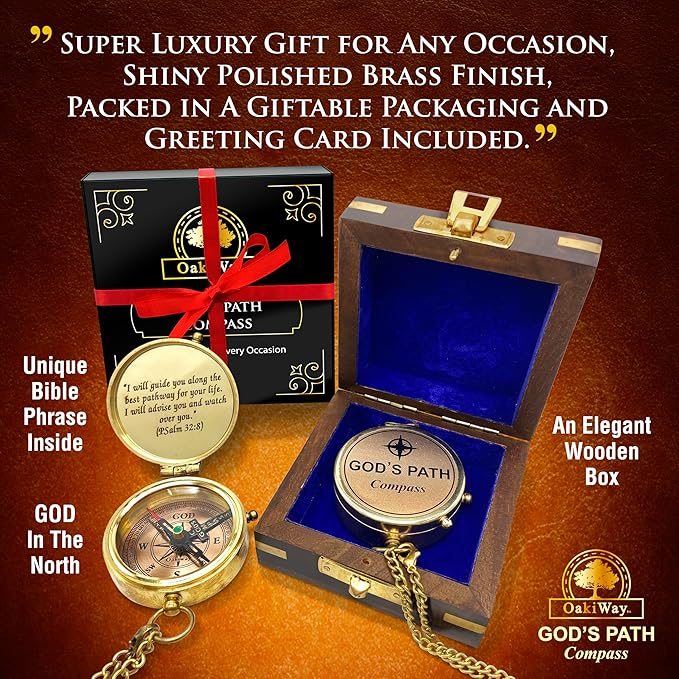 God's Path Compass – Communion & Confirmation Gift for Teenage Boys | Baptism Religious Gifts for Men, Christian, Catholic, Graduation | Sentimental & Inspirational Present – Greeting Card Included