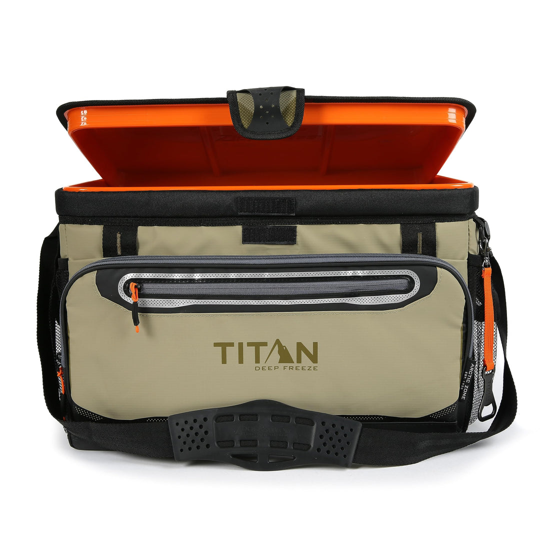 Titan Deep Freeze Cooler - 48 Can Zipperless Hardbody Cooler - Deep Freeze Insulation, HardBody Liner, and SmartShelf - Moss