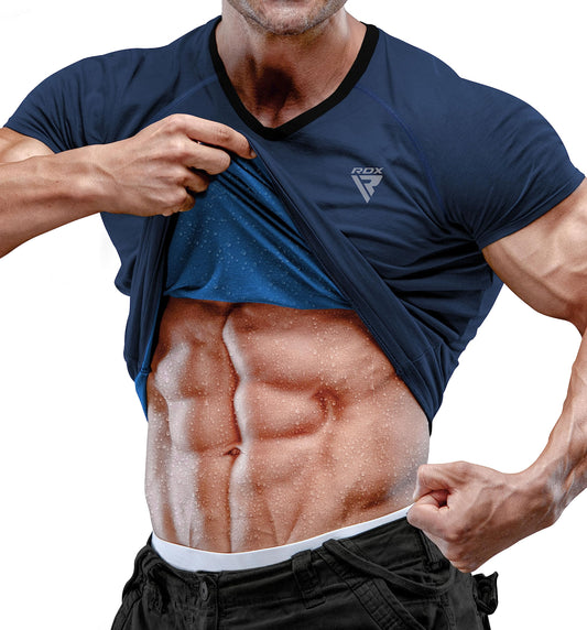 RDX Men's Sauna Shirt Heat Trapping Sweat Suit - Reach Oeko TEX 100 Certified T-Shirt - Gym Workout Fitness Tank Top Trimmer