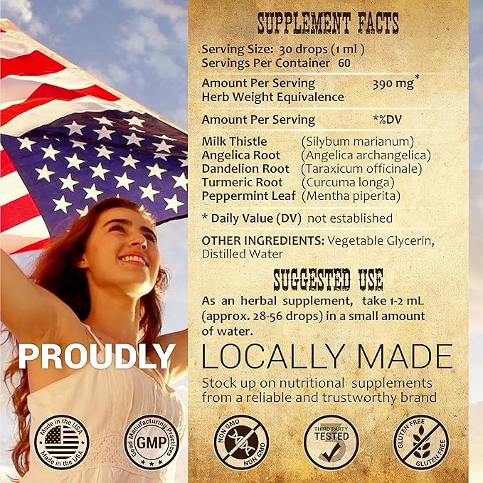 Liver Supplement – Natural Liver Support Drops – Herbal Supplement Drink with Milk Thistle, Angelica Root, Dandelion Root, Turmeric, Peppermint - Liver Cleanse Detox – 4 fl oz