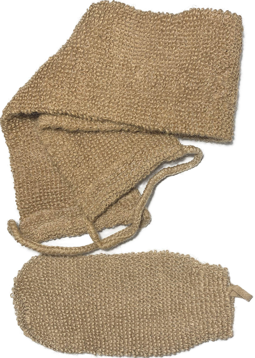 2 Pcs/Set Large Natural Exfoliating Hemp Back Scrubber For Shower For Men And Women - Rub Glove Mitt Mitten - Deep Clean & Invig