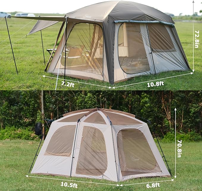 Vidalido 4-6 Person Camping Tent with 3 Door 2 Room Large Family Cabin Tents, Double Layer Waterproof Portable Glamping Tent, Big Tents for Outdoor Camping Hiking and Backpacking