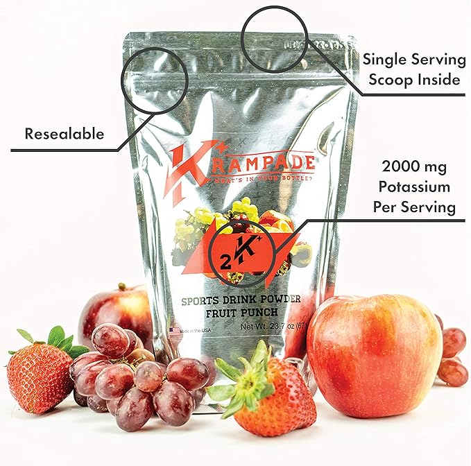 Electrolytes Powder Potassium Supplement - 2000 mg K+, >2X More Than Coconut Water | Cramp Relief and Prevention | Hydration Powder