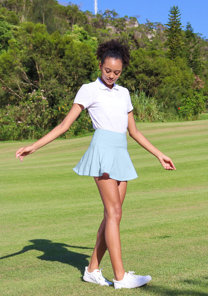SANTINY Pleated Tennis Skirt for Women with 4 Pockets Women's High Waisted Athletic Golf Skorts Skirts for Running Casual (Sky Blue_XXS)