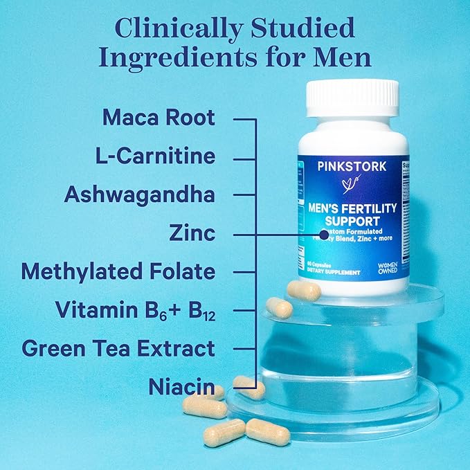 Blue Stork Fertility Supplements for Men - Supports Conception for Him - Male Prenatal Vitamins with Maca Root, Ashwagandha, Folate, B12 - Sperm Heath, Drive, Motility - 60 Capsules