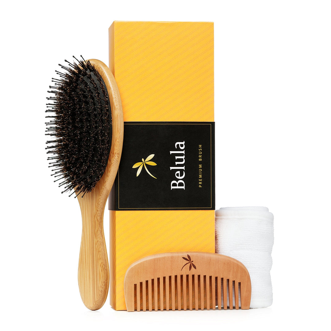 Premium Boar Bristle Hair Brush for Thick Hair Set. Hairbrush for Women With Thick, Long or Curly Hair. Restores Hair's Shine an