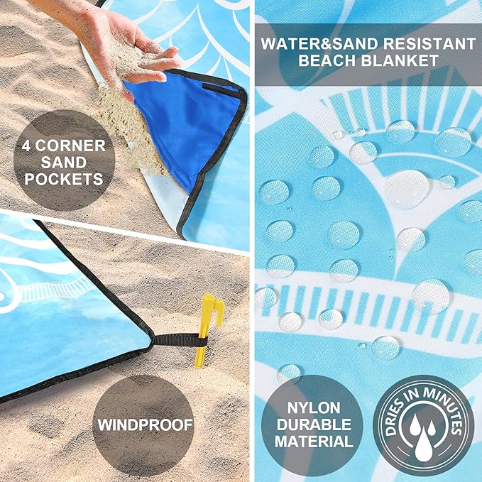 AISPARKY Beach Blanket Waterproof Sandproof, Oversized Large Beach Mat 79" X 83"/120"x108" for 1-8 Adults, Quick Drying&Compact&Lightweight, Picnic Mat Vacation Essentials for Beach Camping Travel