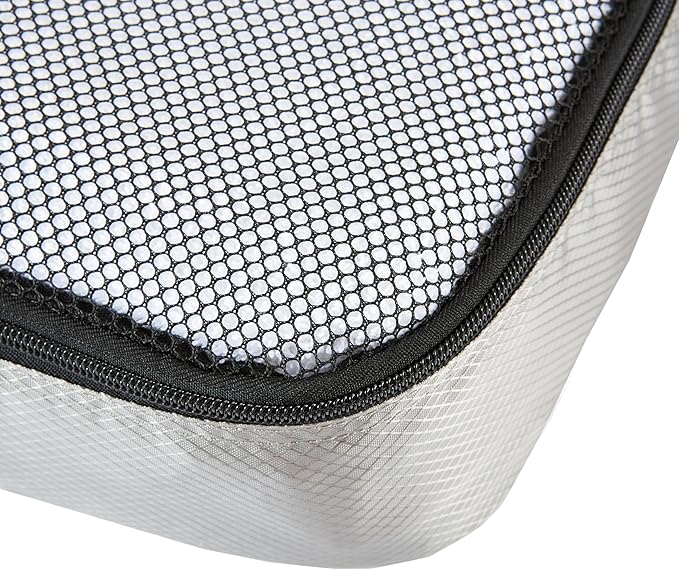 Amazon Basics 4 Piece Packing Cubes Travel Organizer Set with Double Zipper, Mesh Top, Large, Gray