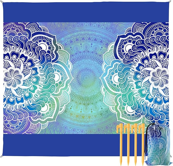 Beach Blanket Waterproof Sandproof, 111x121Inch Sand Free Beach Mat, Quick Drying, Light Weight and Portable Outdoor Picnic Mat for Travel, Camping