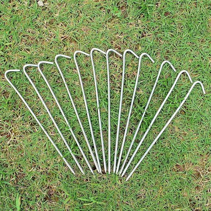 9 Inch Galvanized Tent Stakes Metal Tent Pegs 12 Pack Heavy Duty Yard Inflatable Stakes Garden Edging Fence Hooks Camping Pegs for Gardening & Canopies, Outdoor Christmas Decorations