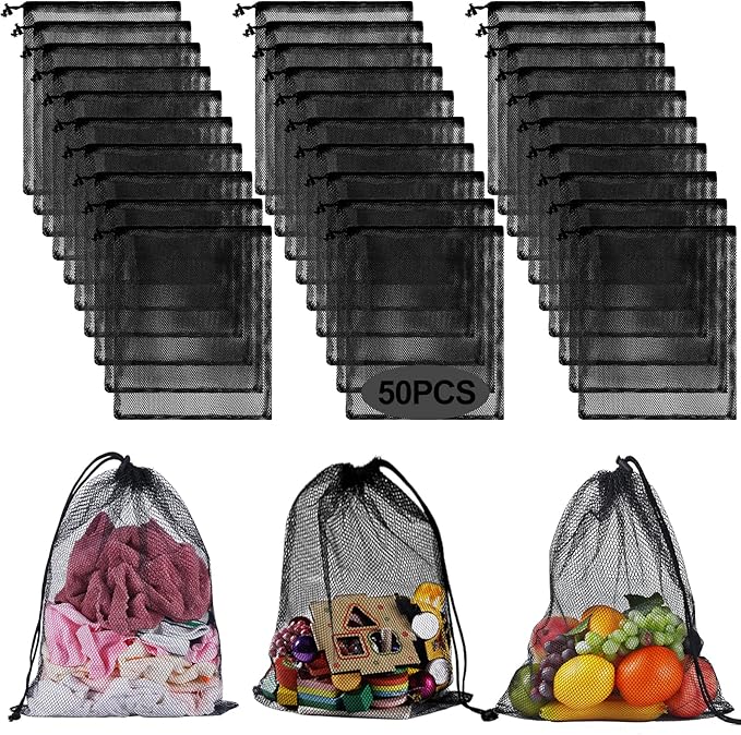 iMucci 13"X15.5" 50Pcs Mesh Laundry Drawstring Bag Nylon Drawstring Gym Bag with Cord Lock Closure