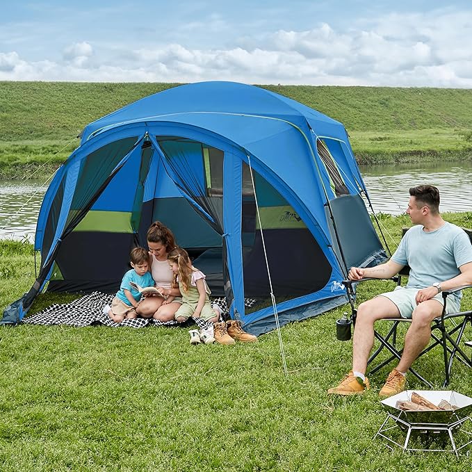 Tents for Camping 6 Person Camping Tent with Screen Porch, Weatherproof Large Cabin Tent with Rainfly and Carry Bag, Family Tent for Outdoor Camping and Backyard