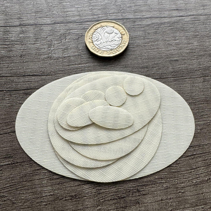 aZengear Down Jacket Repair Patches | Pre-Cut, Self-Adhesive, Soft, Waterproof, Tear-Resistant Rip-Stop Nylon Fabric to Fix Holes in Clothing, Sleeping Bags, Ski Pants (11 Pieces) (Light Beige)