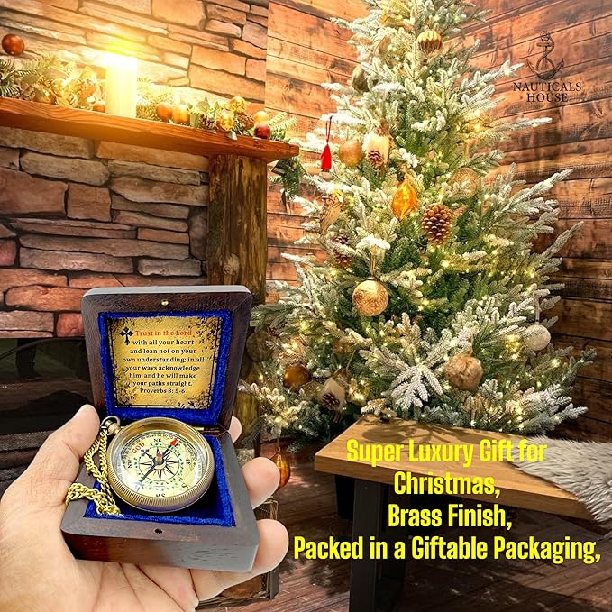 Bible Verse Brass Compass – “Trust in The Lord with All Your Heart” (Proverbs 3:5-6) | Religious Gifts for Men, Women, Boys, Girls, Teens | Daily Encouragement, Easter, Baptism, Faith-Based Keepsake