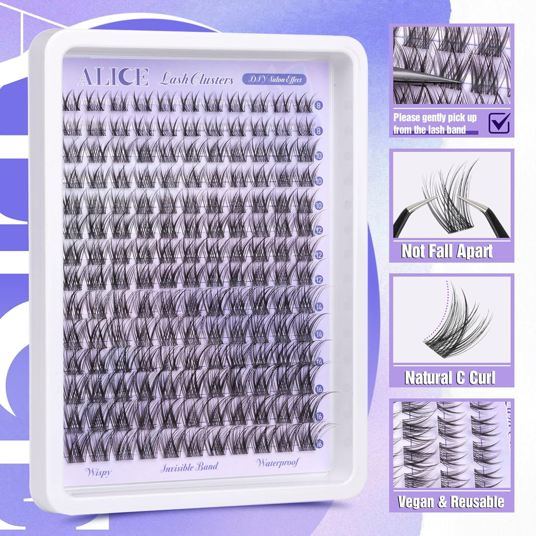 ALICE DIY Natural Lash Clusters | Wispy Anime Cat Eye | 10-16mm, 144 Pcs