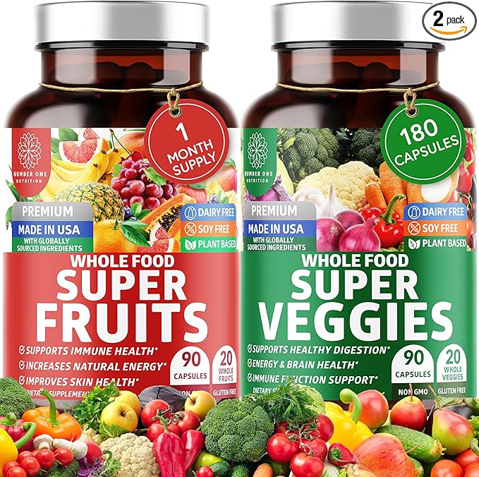 N1N Premium Super Fruits & Veggies Supplement, 180 Caps, Whole Food & Natural Superfood for Women, Men & Kids - Packed with Aloe Vera, Vitamins & Minerals