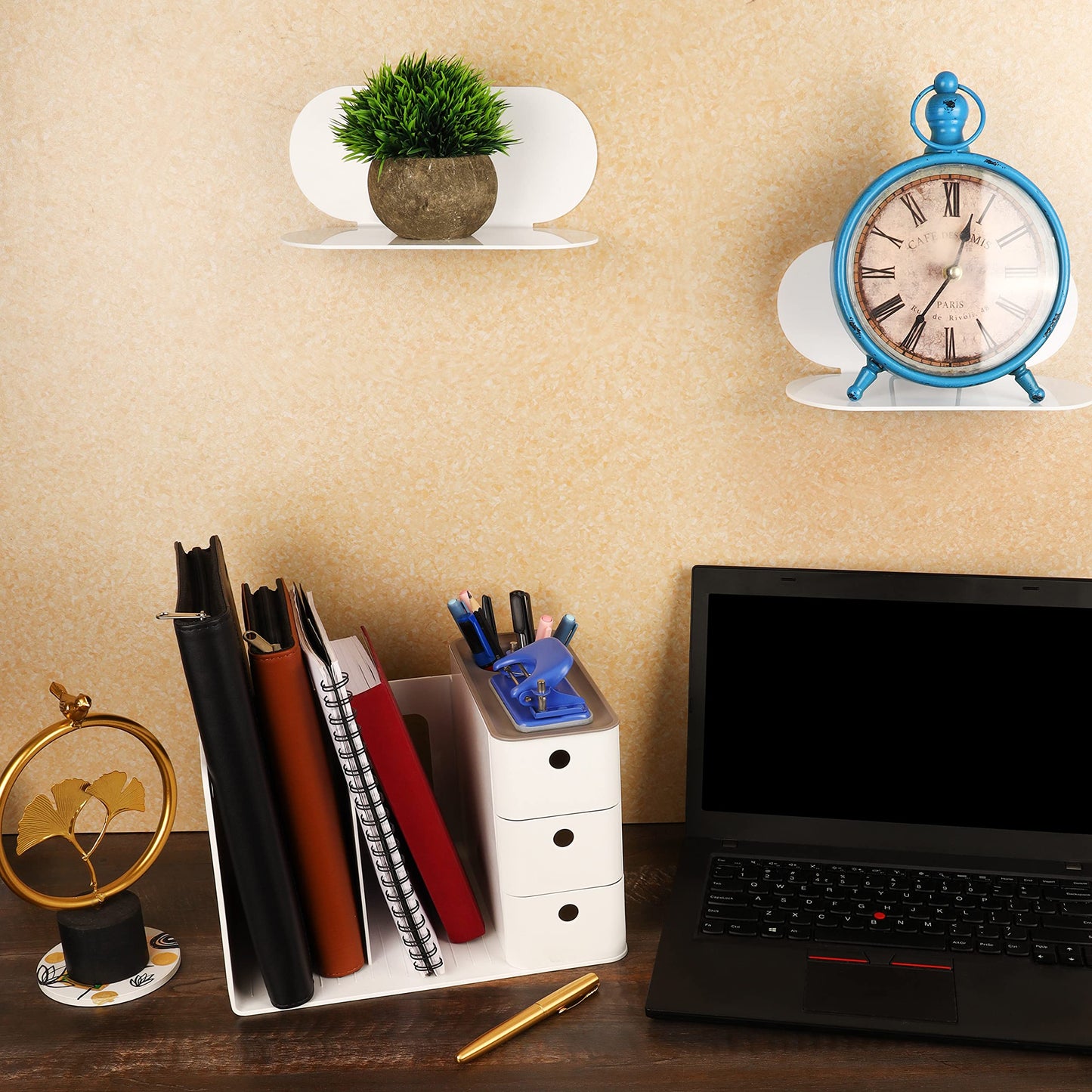 BELLE VOUS White Desktop Storage Organiser with 3 Drawers - PP Plastic Multipurpose Storage Box - Desk Top Shelf Rack for Office Supplies, Files, Books, Pens/Pencils, Stationery & Home Essentials