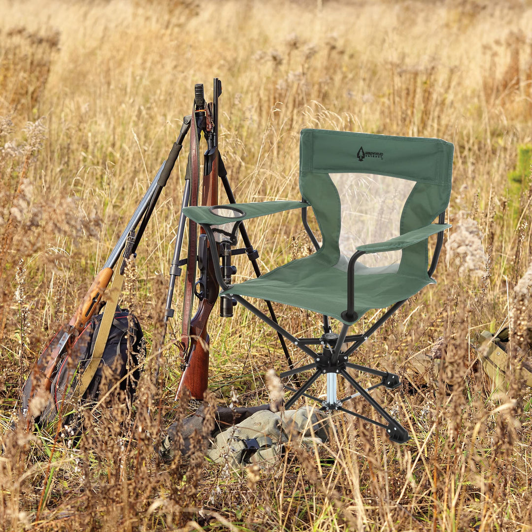 ARROWHEAD OUTDOOR 360° Degree Swivel Hunting Chair Stool Seat, Perfect for Blinds, No Sink Feet, Supports up to 450lbs, Carrying Case, Steel Frame, Fishing, High-Grade 600D Canvas, USA-Based Support