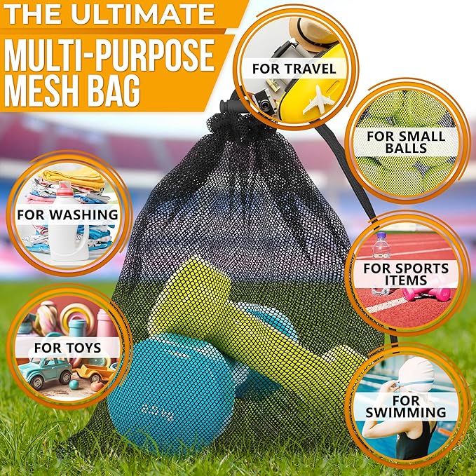 Mesh Bags Drawstring 5Pcs S – Strong, Lightweight, Breathable Mesh Bag with Quick-Dry and Tear-Resistant Design – Easy to Tighten and Adjust for Travel, Sports, Swimming, and Ball Storage