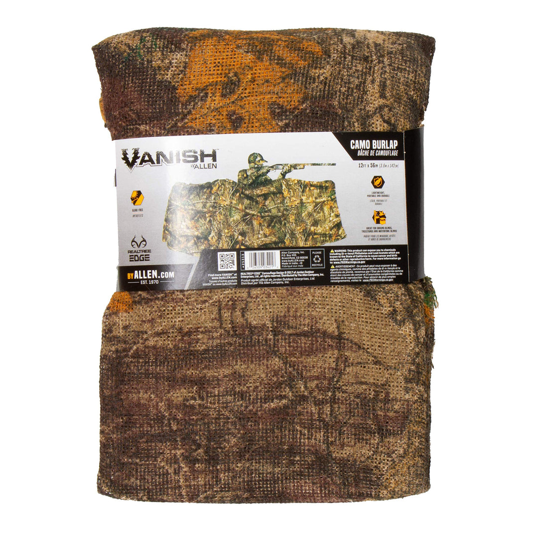 Allen Company Vanish Hunting Blind - Camo Burlap Blind Material for Waterfowl and Deer Hunting - Works on Ground and in Tree Stands - Realtree Edge - 12ft x 54 in