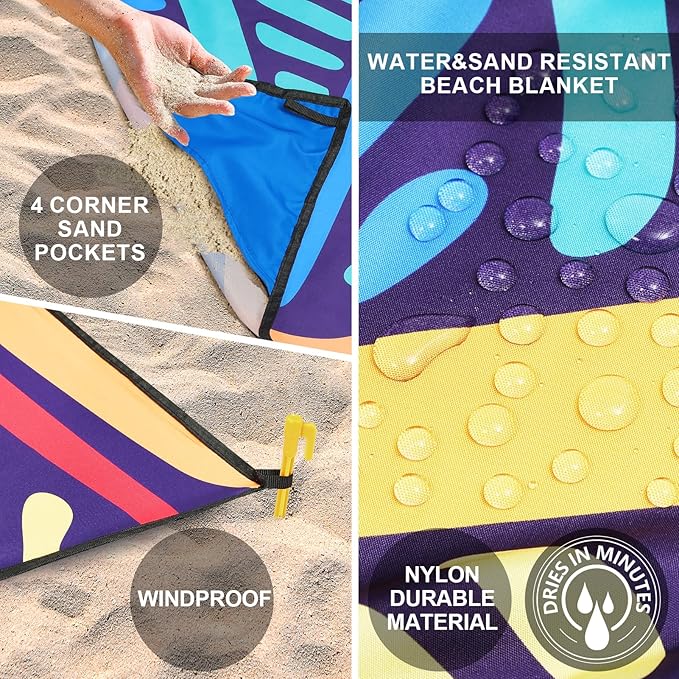 AISPARKY Beach Blanket Waterproof Sandproof, Oversized Large Beach Mat 79" X 83"/120"x108" for 1-8 Adults, Quick Drying&Compact&Lightweight, Picnic Mat Vacation Essentials for Beach Camping Travel