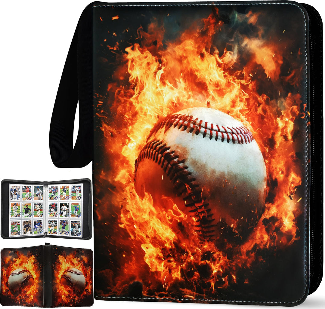 Baseball Card Binder 900 Pockets, 50 Sleeves Large Baseball Binder 3 Ring Zipper Trading Cards Holder 9 Pocket, Sport Card Collection Book Storage Organizer, Album Folder Case Protector Collector Gift