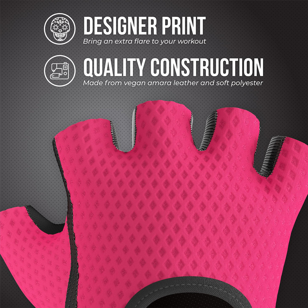 5307 Womens Designer Workout Gloves | Low Sweat Diamond Mesh Fabric w/Grip-Lock™ Silicone Palm (Pink, X-Small)