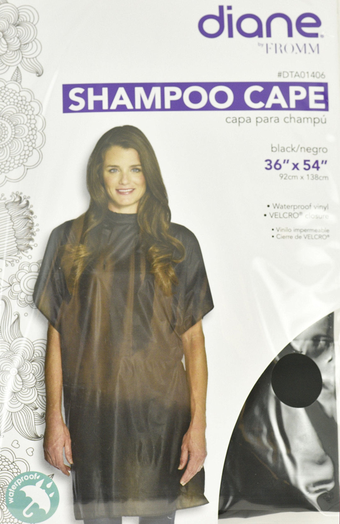 Diane Shampoo Cape 36" x 54" wtih Velcro in Black