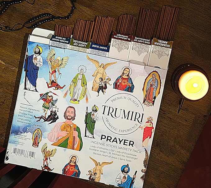 Prayer Incense Sticks - 120 Insence-Sticks (20 Insense x 6 Incents) Catholic Church Spiritual Incienso for Jesus Guardian Angel St Michael Archangel San Miguel Arcangel Judas Religious Gifts + Holder