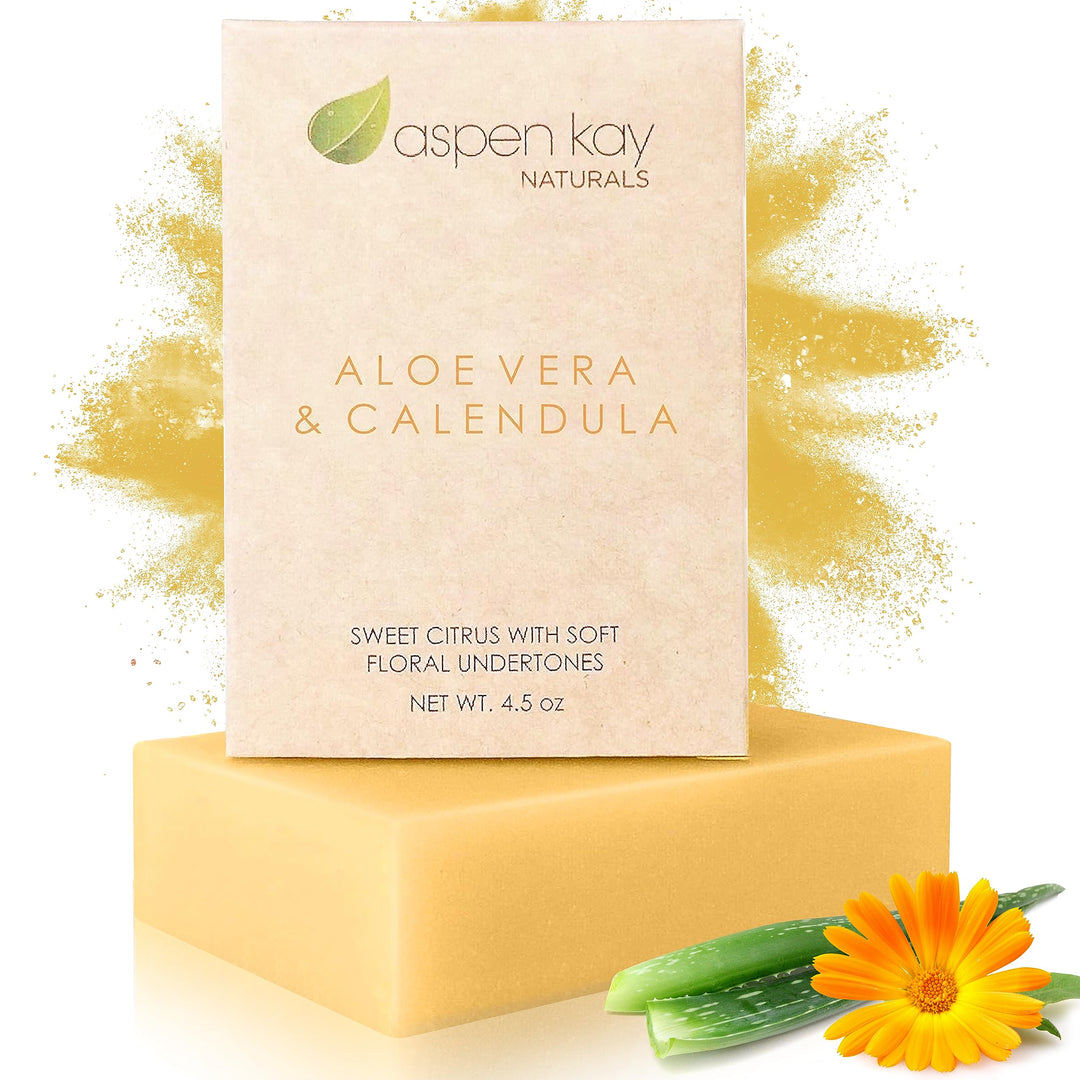 Aspen Kay Naturals Handmade Aloe Vera & Calendula Soap For Face & Body - Natural & Organic Ingredients - Organic Aloe Vera, Cale