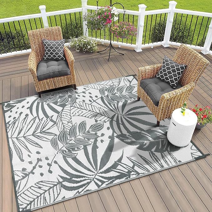 Anidaroel Outdoor Rugs 6x9ft for Patios Clearance Waterproof, Reversible Tropical Plastic Straw Camping Mat Outside Rug, Large Outdoor Area Rug for RV, Porch, Deck, Balcony, Picnic(6'x9')