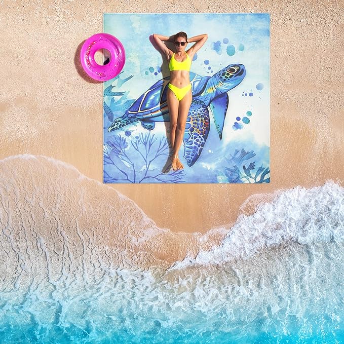 AISPARKY Beach Blanket Waterproof Sandproof Quick Drying Beach Mat Extra Large Outdoor Picnic Blanket for Travel Camping Hiking (Turtle, 79" X 83")