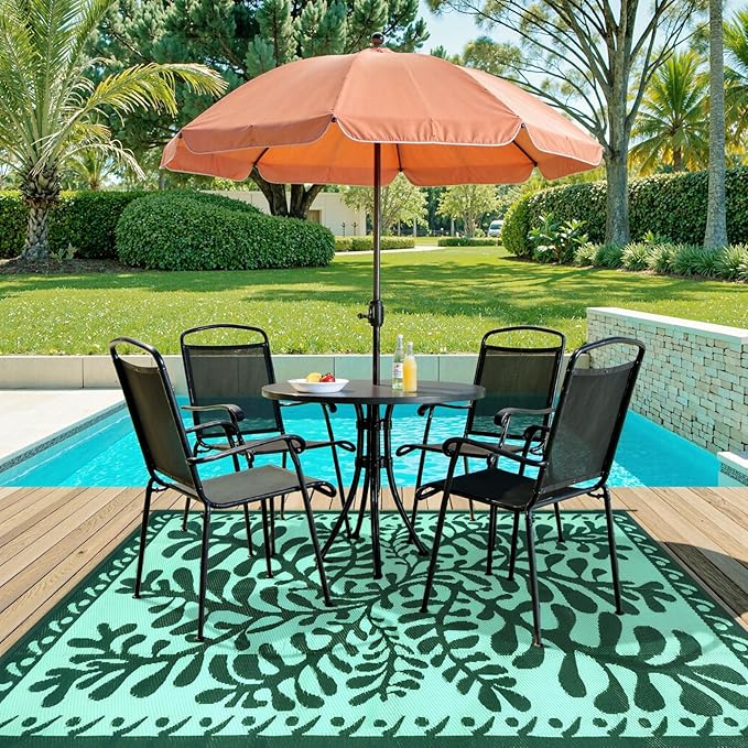 Anidaroel Outdoor Rugs 6x9 for Patios Clearance, Waterproof Reversible Plastic Straw Outside Area Rugs, Outdoor Camping Mat for RV, Porch, Balcony, Pool Deck, Picnic (Green,6‘x9')