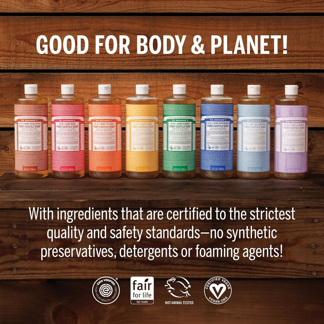 Dr. Bronner's Peppermint Pure-Castile Liquid Soap | 16 Oz | 2-Pack | Vegan & Organic