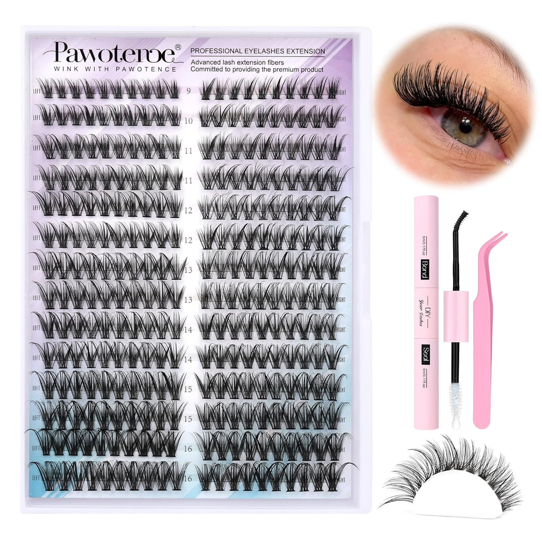 80D Full Volume Eyelash Clusters Kit | DIY Lash Extensions with Bond & Tweezers