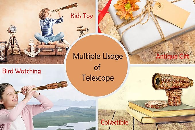RII Antique Decor Spyglass, Pirate Telescope with Leather Case, Handheld Telescope for Adventure Enthusiasts, Monocular Nautical Decor for Gifting, Travellers, Mandala Vintage, 16"