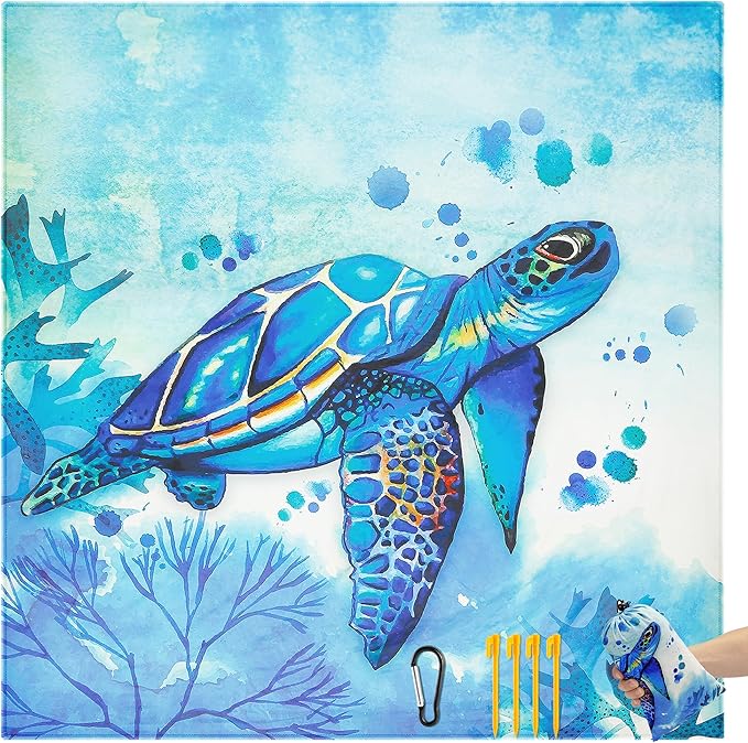 AISPARKY Beach Blanket Waterproof Sandproof Quick Drying Beach Mat Extra Large Outdoor Picnic Blanket for Travel Camping Hiking (Turtle, 79" X 83")