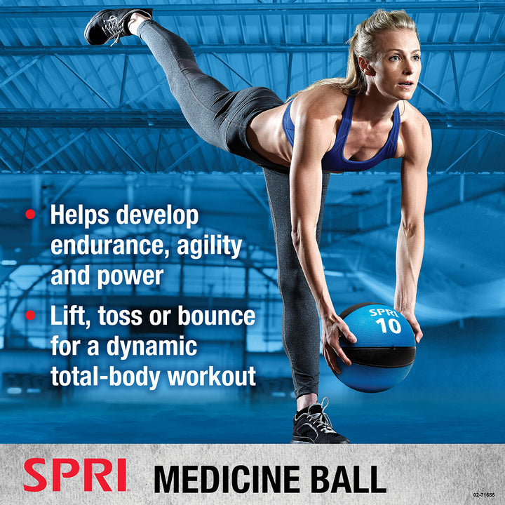 SPRI Medicine Ball - Exercise Workout Ball for Endurance Training - Thick Walled Heavy-Duty Textured Surface, Easy-to-Read Weight Label - Multi-Use Fitness Tool - Durable Construction - 12 lb