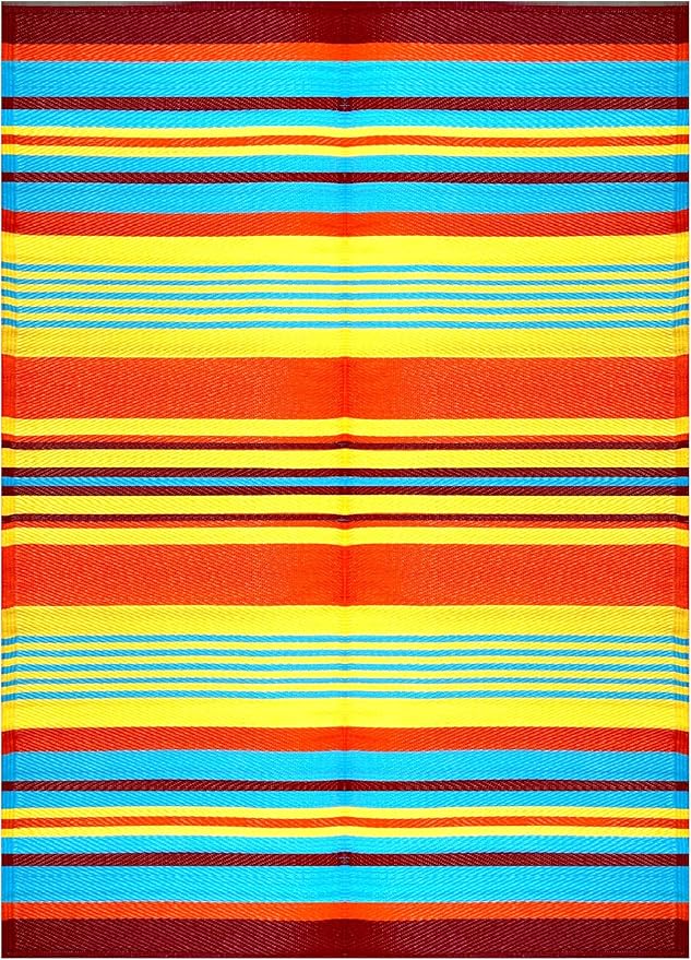 BalajeesUSA Outdoor Rug - 2 PK 5x7 Multi Color Reversible Recycled Plastic Straw Rugs Outdoor Patio Rugs Clearance Waterproof Large RV Camper Mats Outside 188