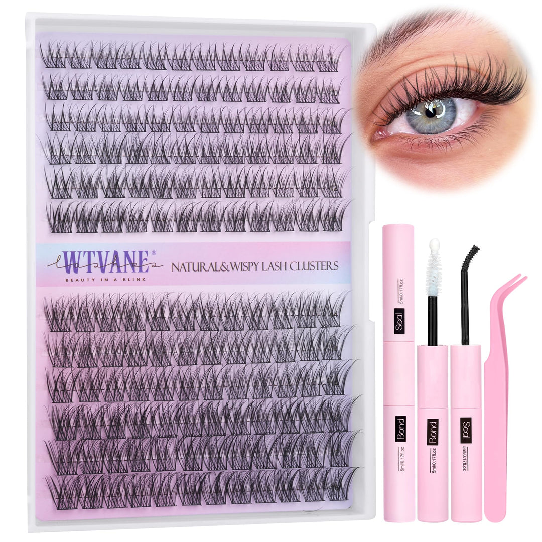 Wispy Lash Clusters Kit Natural Eyelash Clusters Extensions Kit 144pcs C Curl Individual Lashes DIY Lash Extension Kit with 10-16mm Lashes Clusters, Lash Bond and Seal,Lash Tweezers by Wtvane