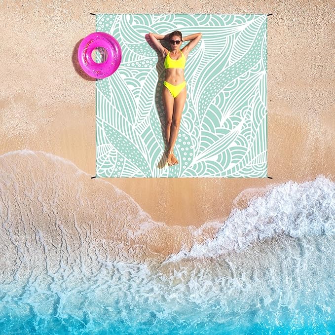 Beach Blanket Waterproof Sandproof Beach Mat 79”x 83” for 1-4 Adults Quick Drying Durable Outdoor Picnic Mat for Beach Festival Travel Camping Hiking (LBL-Ripple, 120"×108"(8 Person))