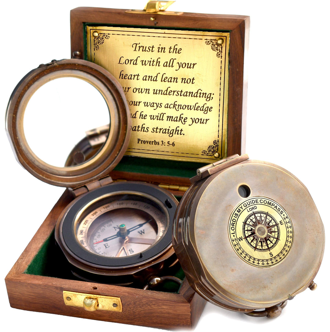 Trust in The Lord -Proverbs 3: 5-6 Engraved Compass Hiking Survival -Military Sighting Compass-Backpacking Navigation Compass -Boy Scout Compass for Kids-Professionals Hikers-Pastor Appreciation Gift